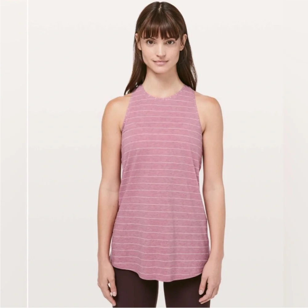 LULULEMON All Tied Up Athletic Tank Top Mauve Pink & White Stripe Size 2